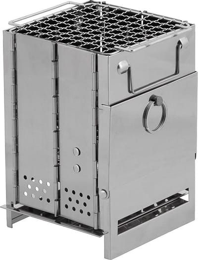 Fox outdoor Rocket Stove - Buitenkachel - RVS - opvouwbaar met grill - mini - ca. 21 x 14 x 14 cm (H x B x D)