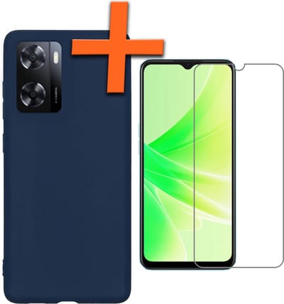 Hoes - Met Screenprotector - Geschikt voor OPPO A57 - Sterk & Shockproof - Back Cover - Siliconen Case - Telefoon Hoes - Donkerblauw