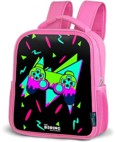 NoBoringSuitcases.com® - Rugzak roze - Schooltas meisjes - Neon controller op zwart - Kinder rugtas meisje - Boekentas kind - Kinderrugzak voor school - Schoolrugzak