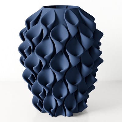 Fleuriek vaas STERRE - Blauw H26 cm - Bijzondere designvaas met golvend reliëf - Unieke blikvanger voor tafel of dressoir - Voor zijdebloemen of droogbloemen
