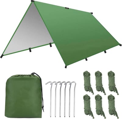 Hangmat met Regenbescherming, 3m x 3m Beschutting, Draagbare Waterdichte en Winddichte Zeil voor Tuin, Buitenactiviteiten en Strandgebruik