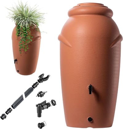 Quvo® Waterton - Regenton - Watertank - met Kraan, Plantenbak en Deksel - 210L - Oranje - 60cm x 42cm x 113cm