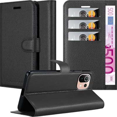 Cadorabo Hoesje geschikt voor Xiaomi Mi 11 LITE (4G / 5G) / 11 LITE NE in PHANTOM ZWART - Beschermhoes met magnetische sluiting, standfunctie en kaartvakje Book Case Cover Etui