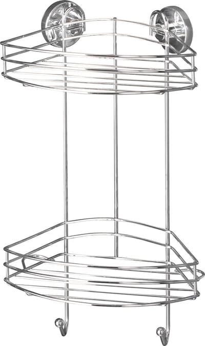 WENKO Vacuum-Loc Hoekrek 2-laags chroom 24x16x41cm - Doucherek - Douchemand - Bevestigen zonder boren