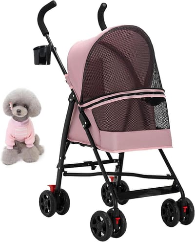 Huisdieren Wandelwagen - Hondenbuggy Kattenbuggy - Comfortabel Vervoer - Eenvoudig Opvouwbaar - Max 10kg - Roze