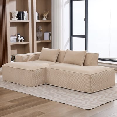 DESMIU Hoekbank 235 x 129 x 70 Cm - Elastisch Zitkussen Met Veren En Spons - Voor Kleine Woonkamer En Kantoor - Polyester Kaki