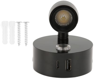 Allecto - Camper leeslamp - Dimbare LED - USB type C aansluiting - Zwart - Warm wit licht - Geschikt voor Boot RV SUV Aanhanger - Aluminium