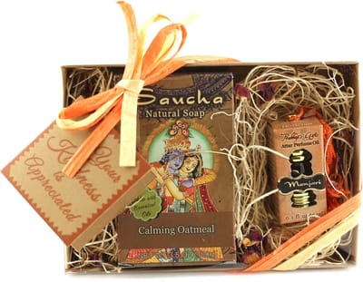 Cadeauset met Sauchazeep en attarolie Manjari (Bescherming), 'Your kindness is appreciated', Prabhuji's Gifts, vegan