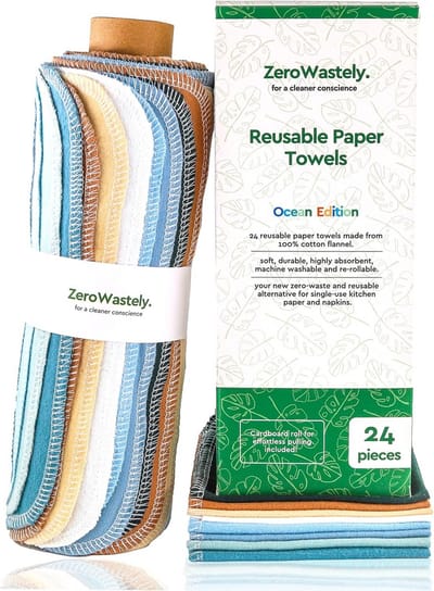ZeroWastely Herbruikbare papieren handdoeken - voordeelpakket van 24 papierloze handdoeken! - 100% katoen, superzacht, absorberend, wasbaar en gemaakt om lang mee te gaan
