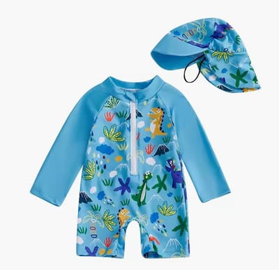 Zwempak UV baby - UV zwempak baby 1-2 jaar - Zwemset UV - Zwempak lange mouwen - Zwemonesie - Zeedieren print - Zwempak - Badpak - Maat 92 - Zwempak met zonnehoedje - Zwemset UV peuter