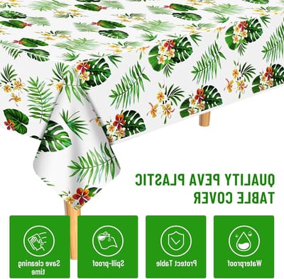 Tropisch Tafellaken van Plastic, 54 x 108 inch, Palmbladeren, Perfect voor Feestjes, Verjaardagen, Zomer- en Strandevenementen