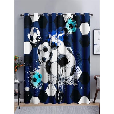 Voetbal Graffiti Kunst Ontwerp Sport Kinderen 2 Stuks Verduisterende Polyester Verduisterend Gordijn voor Woonkamer Slaapkamer Decoratie Haak W60H60(CM)x2PCS&HOOK white