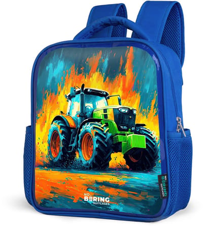 NoBoringSuitcases.com® - Rugzak blauw - Schooltas jongens - Tractor - Groen - Abstract - Penseelstreken - Kinder rugtas jongen - Boekentas kind - Kinderrugzak voor school - Schoolrugzak