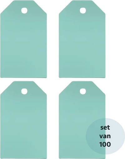 Labels - set van 100 labels turquoise - 7x4 cm - stevig karton - met voorgestanst gaatje - cadeaulabels - prijslabels - babyshower