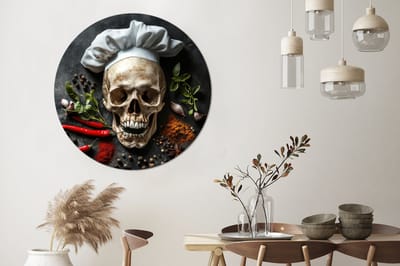 WallCircle - Wandcirkel - Muurcirkel - Skelet - Kruiden - Eten - Schedel - Kok - Aluminium - Dibond - 140x140 cm - Binnen en Buiten