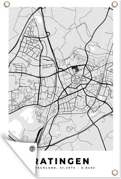 Muurdecoratie Ratingen - Kaart - Stadskaart - Duitsland - Plattegrond - 120x180 cm - Tuinposter - Tuindoek
