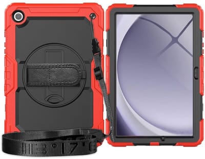 Hoes met ingebouwde Screenprotector Geschikt voor Samsung Galaxy Tab A11 | Inclusief 360° Draaibare Handriem en Schouderriem | Extreme bescherming | Ideaal voor zakelijk gebruik | Rood