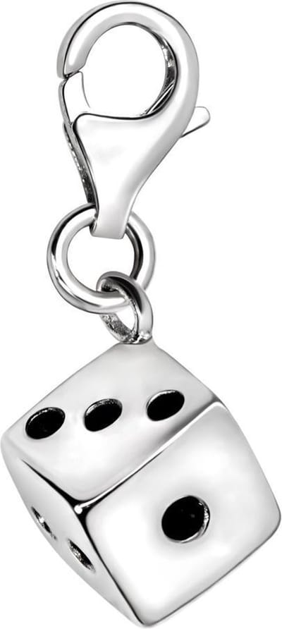 Quiges – 925 - Zilver – Charm - Bedel - Hanger - 3D Dobbelsteen - met – sterling - zilver - karabijnslot - geschikt - voor -Bedelarmband HC032