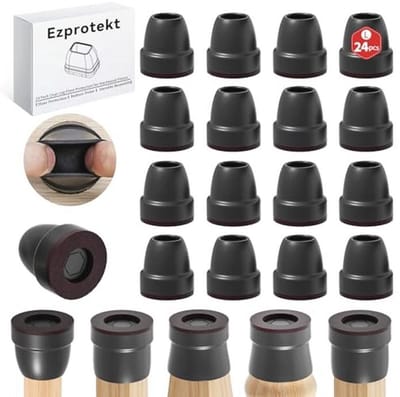 Zwarte siliconen vloerbeschermkappen voor stoelpoten - 24 stuks - Antislip en geluiddempende doppen - 21-25 mm
