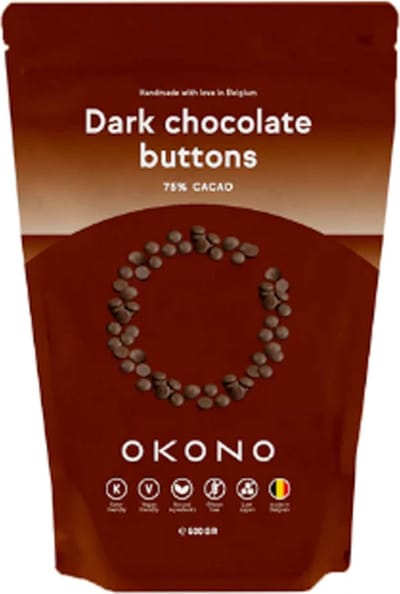 OKONO Chocolate Buttons 2 x 500 g - Duopack Chocoladecallets Zonder Toegevoegde Suikers - Keto Chocolade met 23 g Vezels per 100 g - Glutenvrij en Vegan