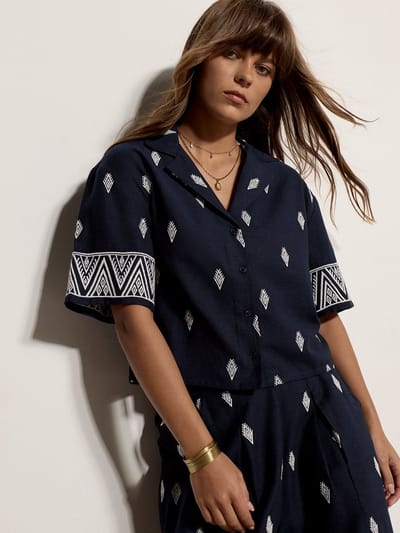Katoenmix shirt met borduursel