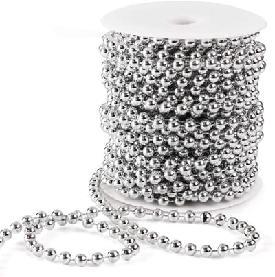 15 Meter Kerst Bead Chain - Decoratieve Bead Garlands voor Feestelijke Kerstversiering in Zilver