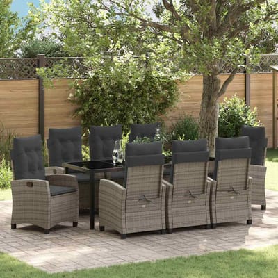 vidaXL - Tuin - Eettafel - Set - 9 - st - Grijs - poly - rattan