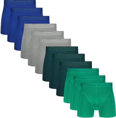 Bamboo Basics Heren Bamboe Boxershorts Rico (12-pack) - Petrol, Grey melange, Blauw, Groen - Ondergoed Heren - Boxershort Heren Lange pijp - Maat S