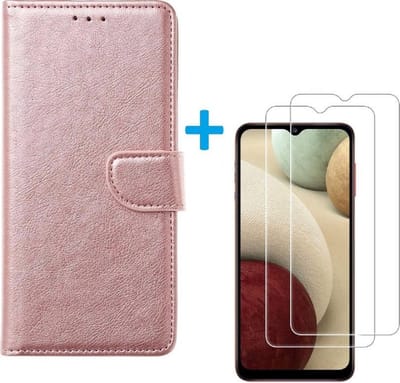 Bookcase Geschikt voor: Oppo A12 / A12S - Rose Goud - portemonnee hoesje met 2 stuks Glas Screen protector