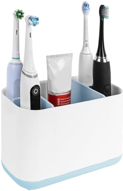 Dailygoods - Houder voor elektrische tandenborstel - Opbergrek met 5 vakken - Wit + Blauw - Tandenborstelhouder - Organiseer mondverzorging - Geschikt...