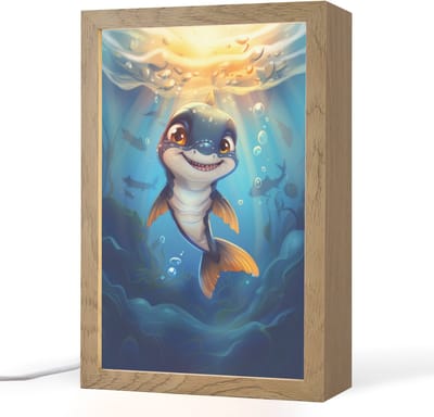 Nachtlampje 20x30 cm - Kinder lampje - Haai - Baby - Oceaan - Shark - Blauw - Tafellamp kinderkamer - Slaapkamer lamp - Bedlamp kinderen - Kinderlampje stopcontact - Wandlamp babykamer - Nachtlampjes