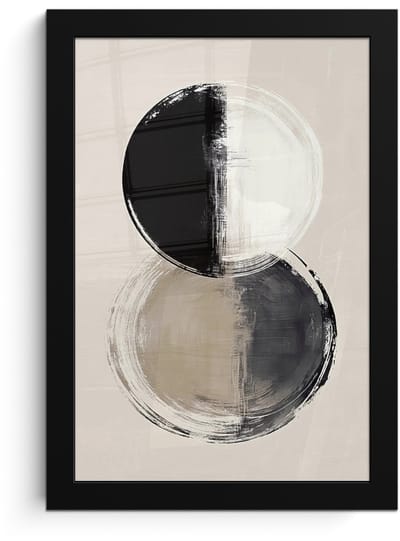 Poster in lijst - Fotolijst 20x30 cm - Posters - Cirkels - Strepen - Minimalistisch - Zwart - Posterlijst zwart - Decoratie - Wanddecoratie woonkamer - Muurdecoratie slaapkamer