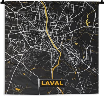 Wandkleed - Wanddoek - Frankrijk - Stadskaart - Laval - Plattegrond - Kaart - 180x180 cm - Wandtapijt