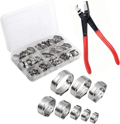 Set van 80 RVS Slangklemmen van 6-23 mm in 8 Maten met Tang, Assortiment voor Brandstofleidingen en Waterbuizen