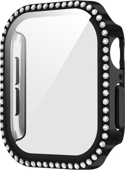 Watch case screenprotector - hoesje - gehard glas - geschikt voor Apple Series 10 & 11 met case size 46 mm - zwart met glitters