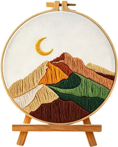 Untamed - PREMIUM Borduurpakket Volwassenen – Borduren – Creatieve hobby – Ontspanning Thuis – Cadeau idee – Compleet pakket met extra’s – Echte HOUTEN borduurring (geen plastic) – DIY decoratie – Bergen – Maan – Minimalistisch – Golden Dunes