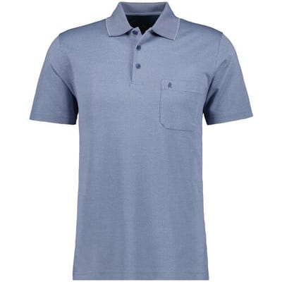 Ragman Polo Softknit Fine Jacquard Pattern Duivenblauw / male