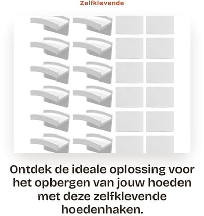 Dailygoods- Hoedenhaak 12-pack - Zelfklevende Wandhaak - Hoedenhouder - Pettenrek - Wandhaken - Duurzaam Ontwerp