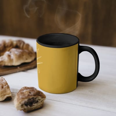 Magische Mok - Foto op Warmte Mokken - Koffiemok - Lijnillustratie - Ananas - Bladkroon - Okergeel - Magic Mok - Beker - 350 ML - Theemok