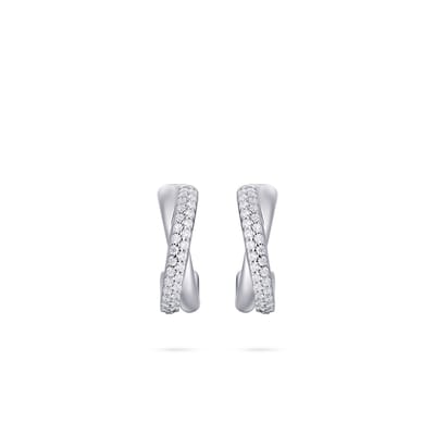 GISSER Oorbellen E1060 - Oorstekers 925 Zilver Gerhodineerd gezet met Zirkonia - Twee banen gekruist - 15mm- 5 MM Breed