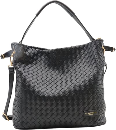 Trendy gevlochten handtas - Flora & Co - zwart