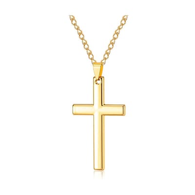 Sorprese Kruis Ketting Heren - Credo - Goudkleurig - 60 cm - Kruis Hanger 4,8 x 2,8 cm - Stoer & Stijlvol - Model F