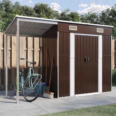 vidaXL - Tuinschuur - met - verlengd - dak - 277x107x181 - cm - staal - bruin