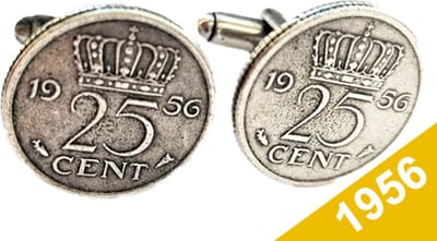 Manchetknopen Kwartje 1956 Verzilverd - Uniek en Stijlvol Sieraad met Jaartal - Cadeau Geboortejaar - Alle Jaartallen Beschikbaar - Doorsnede 1,8 cm