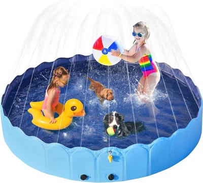 Hondenzwembad met Sprinkler en Antislip, Opvouwbaar Kinderbadje voor Buiten, 180 cm, Blauw