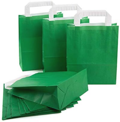 Set van 10 groen papieren draagtassen met handvat 18x8x22 cm