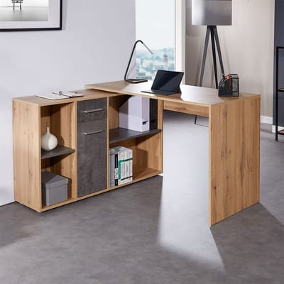 Hoekbureau DIEGO met plank - Wotan eiken/beton