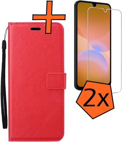 Hoes - Met 2x Screenprotector - Geschikt voor Samsung Galaxy A26 - Luxe Pasjeshouder - Bookcase Portemonee - Flip Case - Kunstleer Book Case - Flipcase Hoes - Book Cover - Walletcase - PortemonneeHoes - Rood