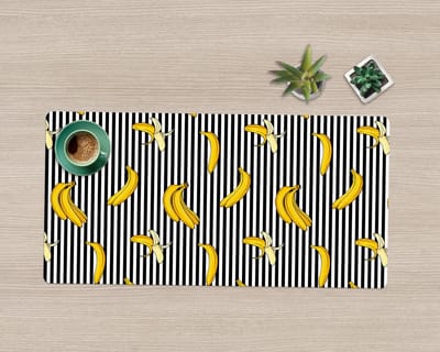 Coloray Bureau Onderlegger - Bananen op de strepen Bureau Onderlegger XXL - 90 cm x 45 cm - Zwart en wit Bureau Onderlegger - Computer Mat - Bureau Pad - Bureau Mat - Bureaumat