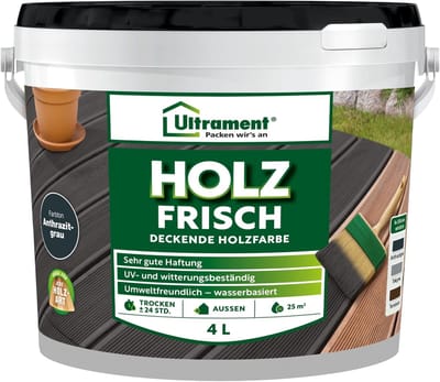 Ultrament Wood Fresh - Dekkende houtverf, vloerverf voor buitenhout, 4 liter (antracietgrijs)